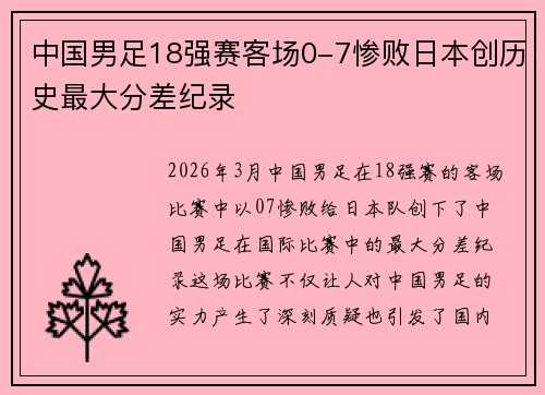 中国男足18强赛客场0-7惨败日本创历史最大分差纪录